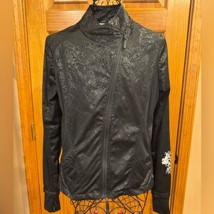 MPG Black Bomber Athletic Jacket Fitted Silhouette Embossed Pattern Design Large